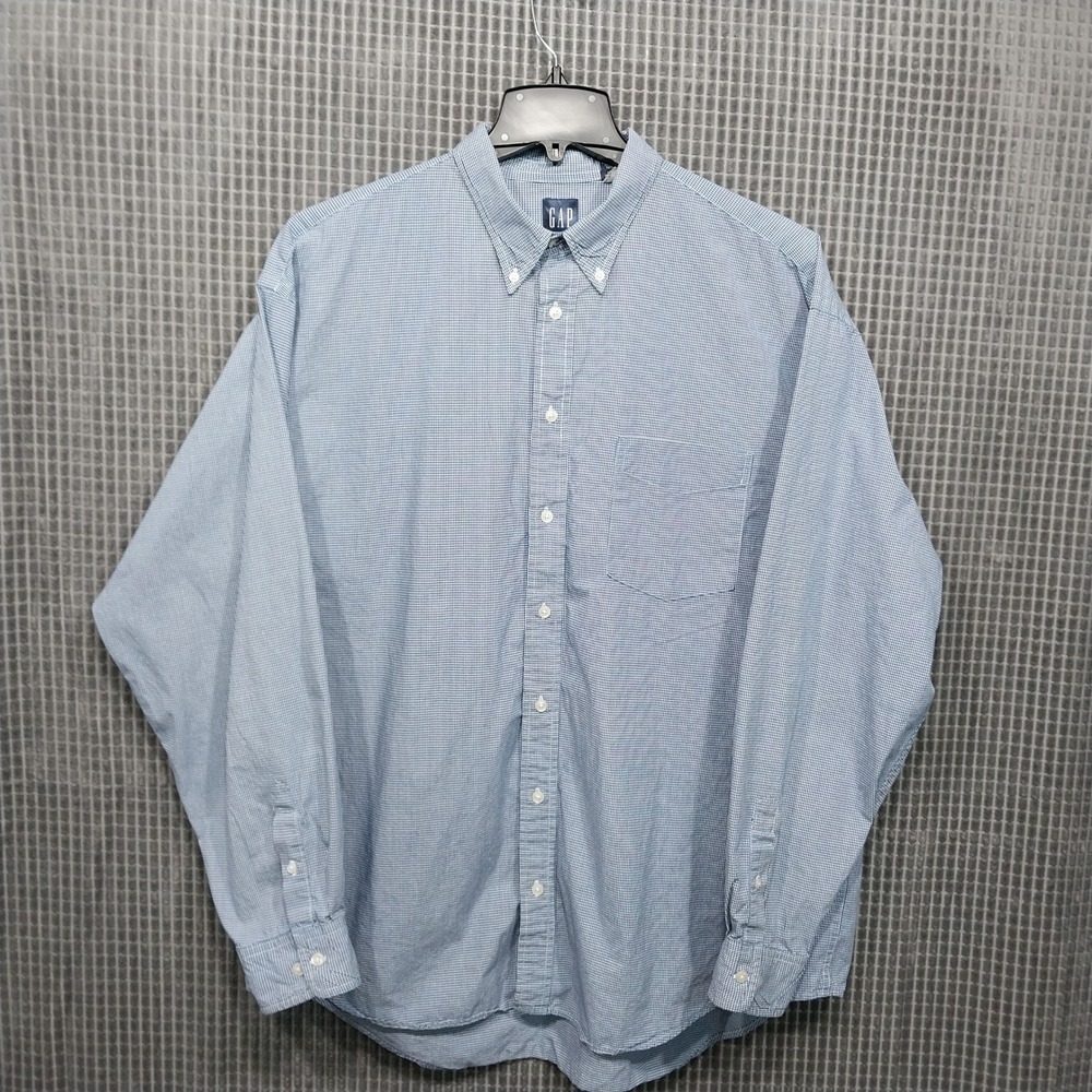 GAP Mens Button Down Shirt Gingham Check XXL Blue White